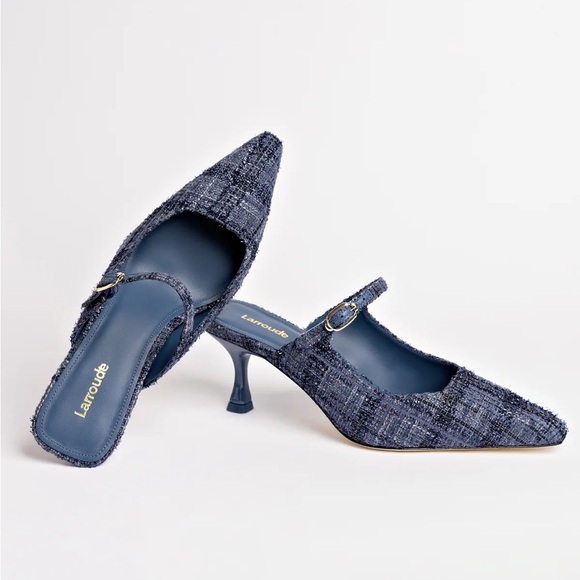 Elegant Blue Tweed Women's Heels - Picture 4 of 4